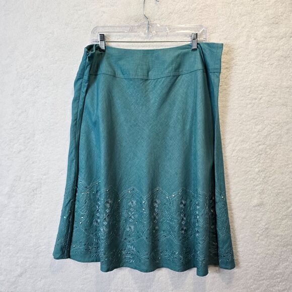 Merona A-Line Skirt Sz 18W Teal Linen Blend Skater Sequin Boho Summer Classic - Picture 2 of 10
